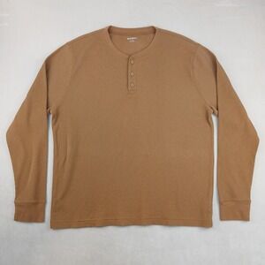 Old Navy XL Mens Henley Shirt Waffle Knit Thermal Brown 23x27 Fits A Large